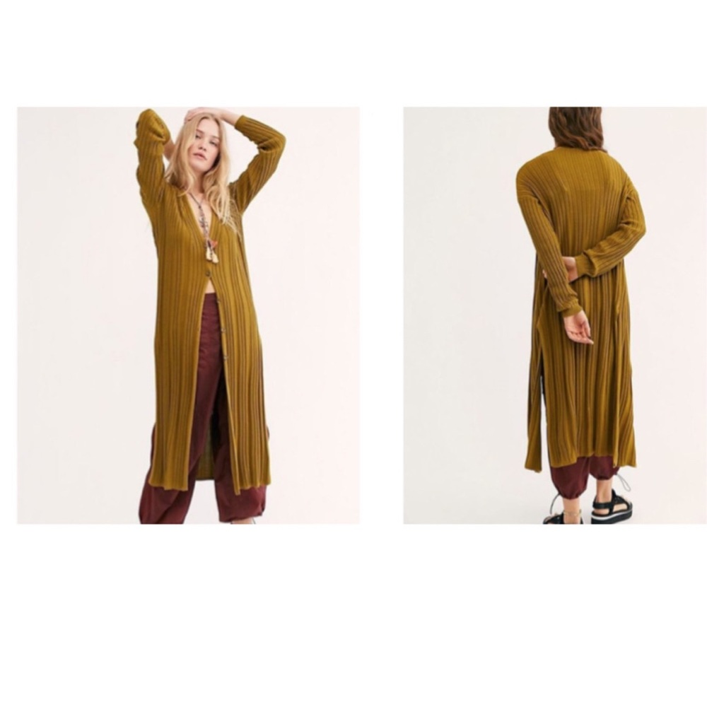 Free People Skinny Mini Longline Cardigan Duster Highland  Moss XS